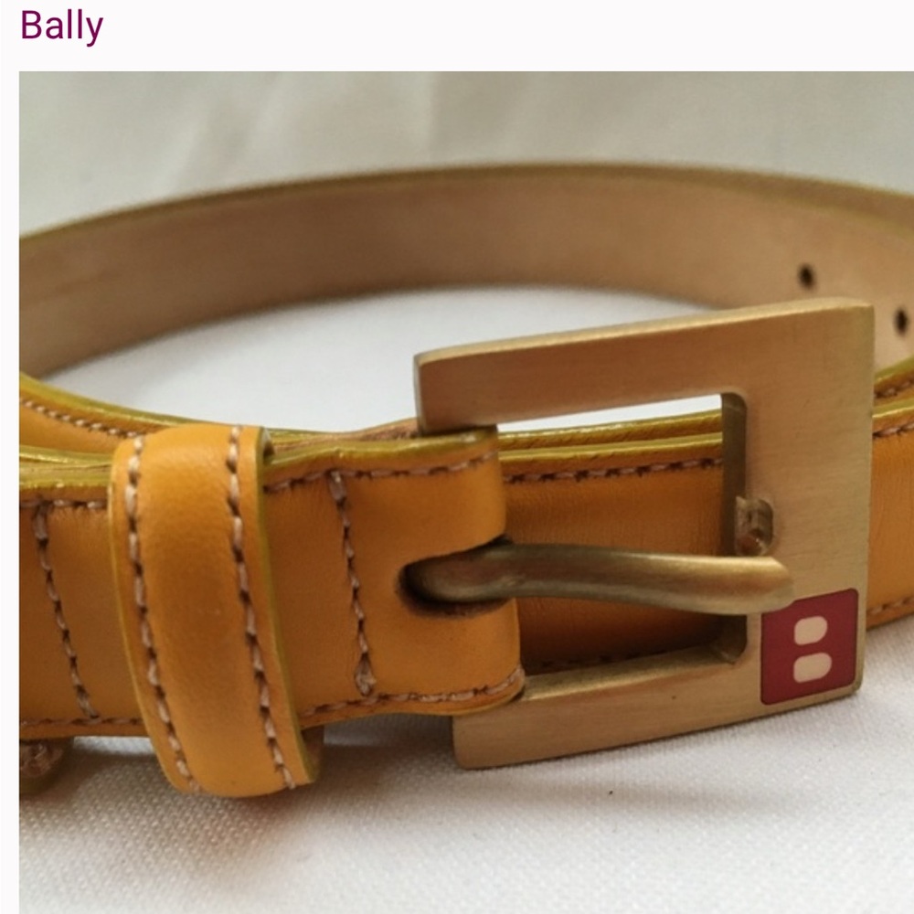 Bally Mustard Leather Belt with Gold Buckle